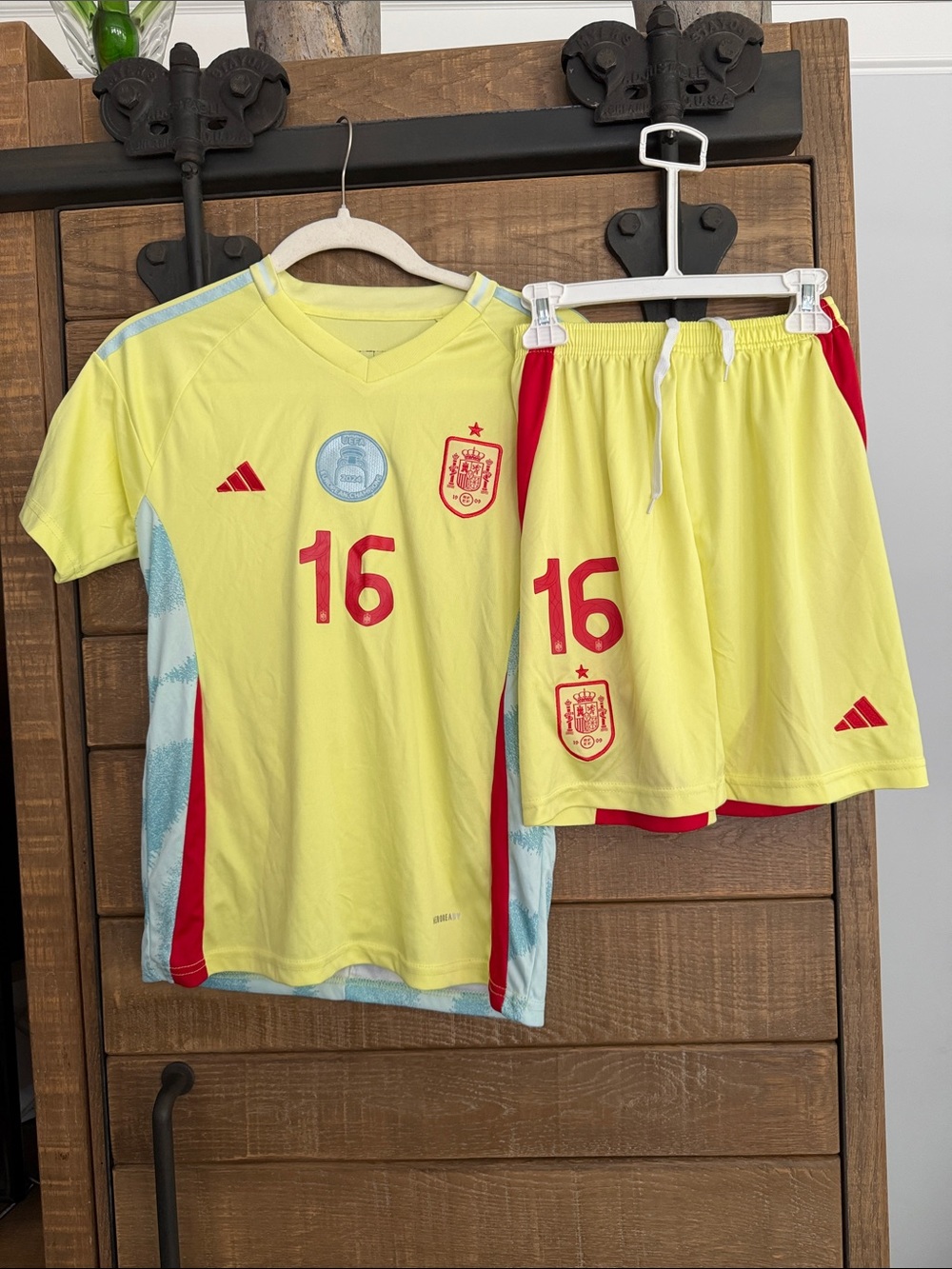 Spain adidas Yellow & Red Spain Soccer Jersey and Shorts Set - #16/Rodrigo